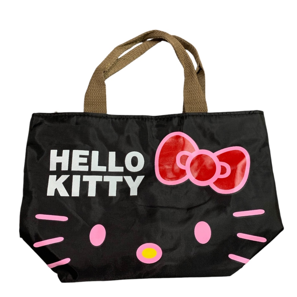 Hello Kitty HandBag Purse Tote Black Canvas Nylon Sanrio